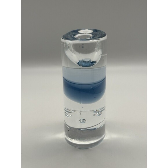 Vintage Clear & Blue Art Glass Tealight Candle Holder Bubble Design Modern - Picture 2 of 10